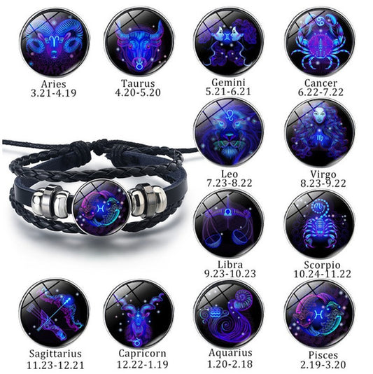 European and American Fashion Retro Twelve Constellation Bracelet Button Constellation Bracelet